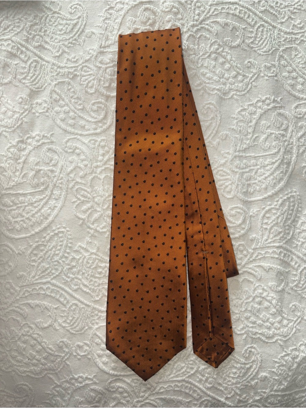 Bulgari Rust Brown Tie with Black Polka Dots